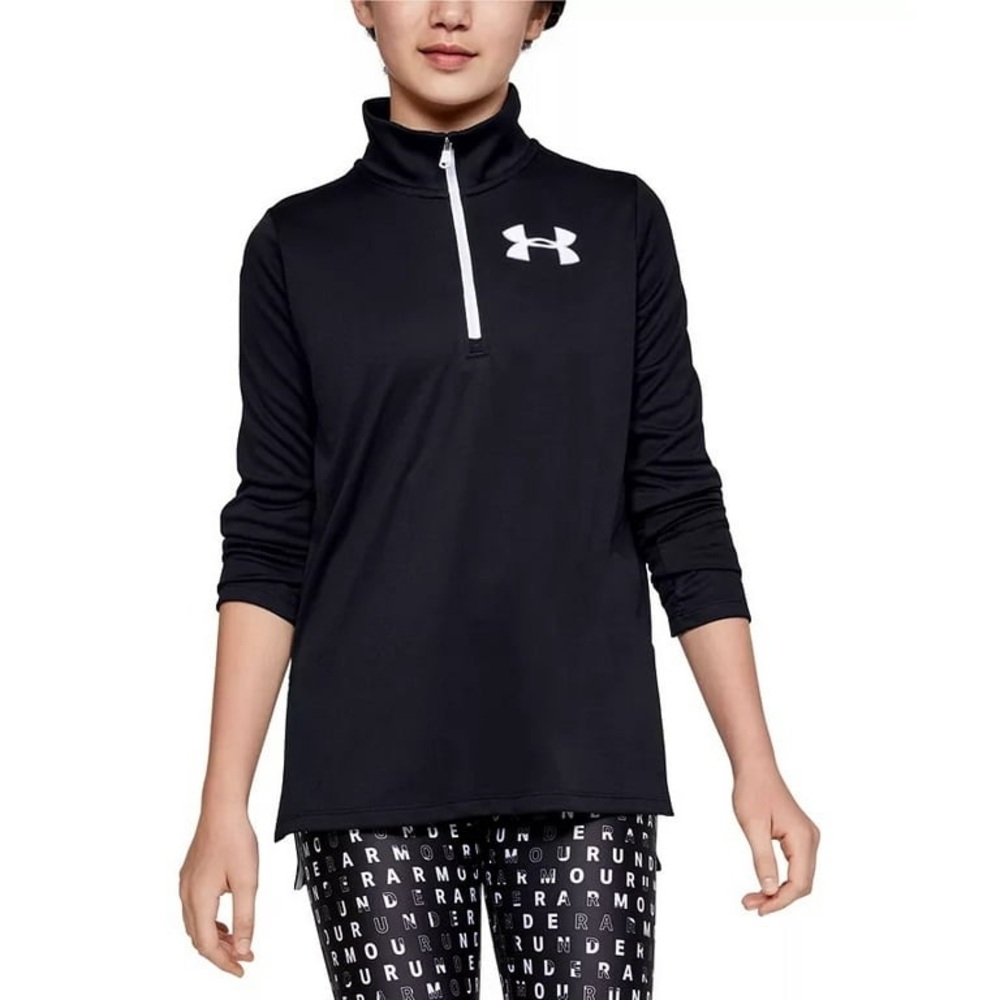 NWOT Under Armour Unisex YLG (14-16) Black Half Zip Long Sleeve Shirt